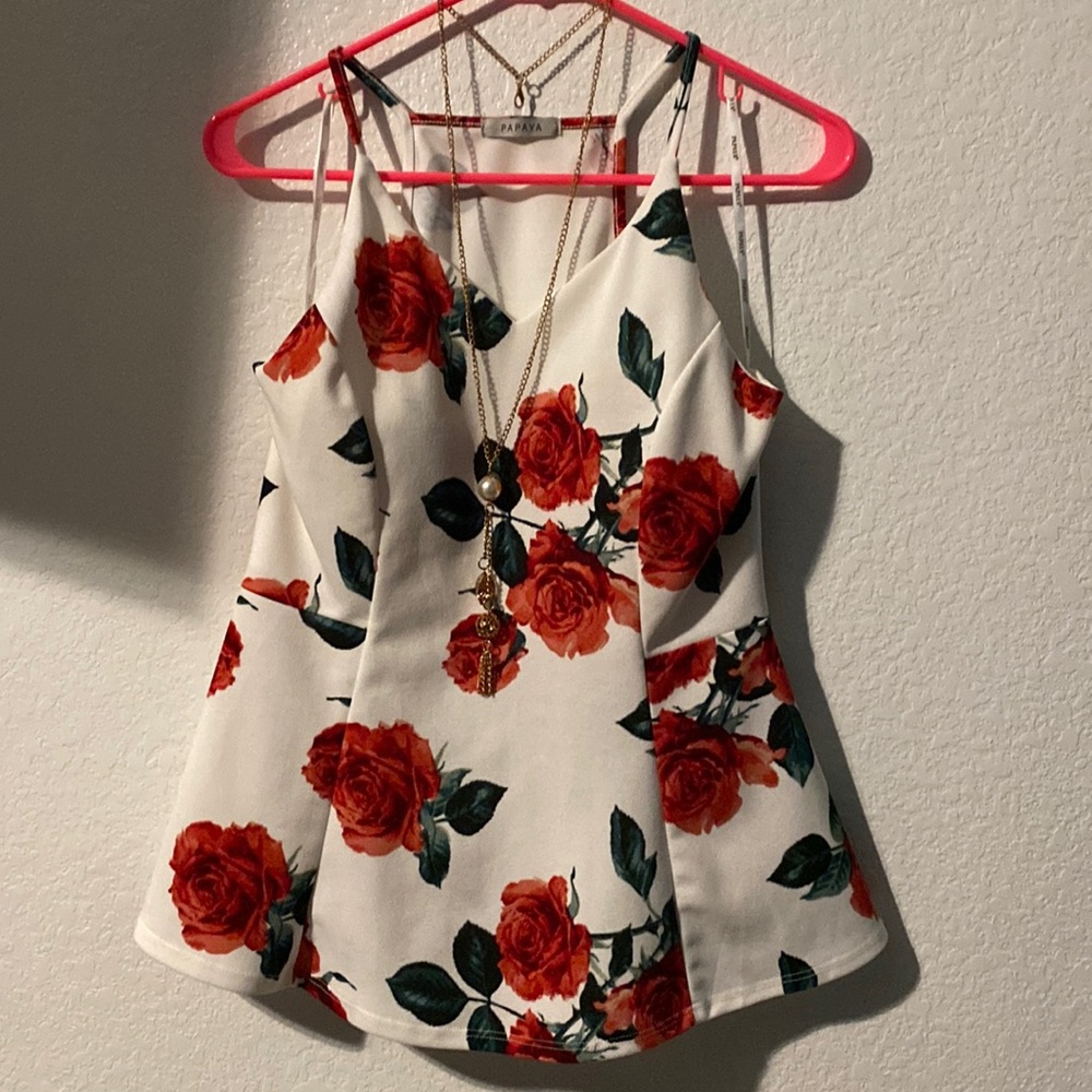 White shirt with roses